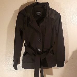 Love Culture coat belt removable hood womans small gray